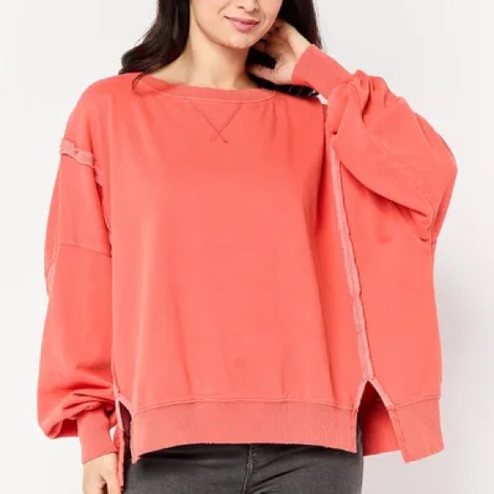 American Eagle, oversized coral sweatshirt ex small boxy lightly distressed soft